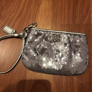 Silver Sequin Coach Wristlet